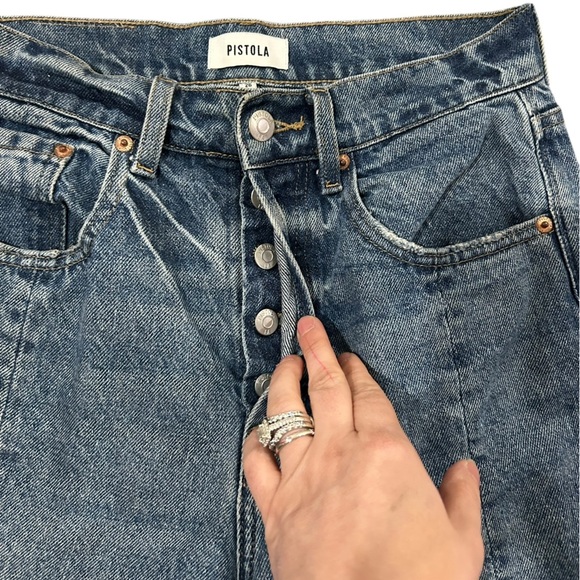 Pistola button fly high rise Distressed Blue Denim Jeans Size 26 - Picture 4 of 8